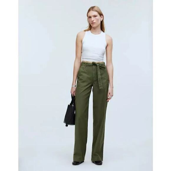 Madewell Griff Pants Superwide Leg Cargo Garment Dye Desert Olive Green NWT 27 - Picture 3 of 12